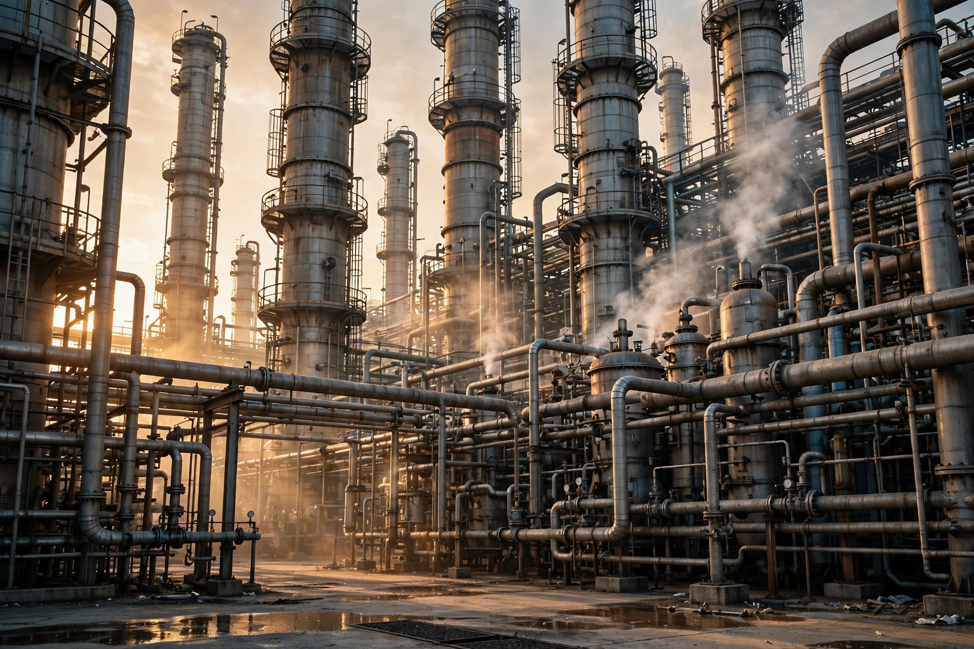 Distillation towers and pipe networks inside the Jamnagar refining complex