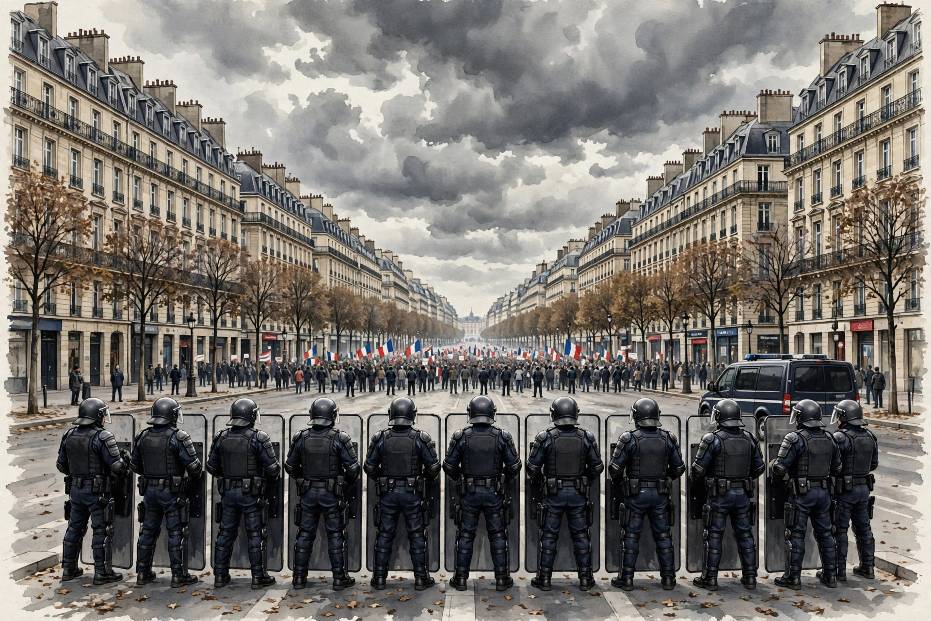 Riot police deployed in Paris during a fresh wave of protests across France