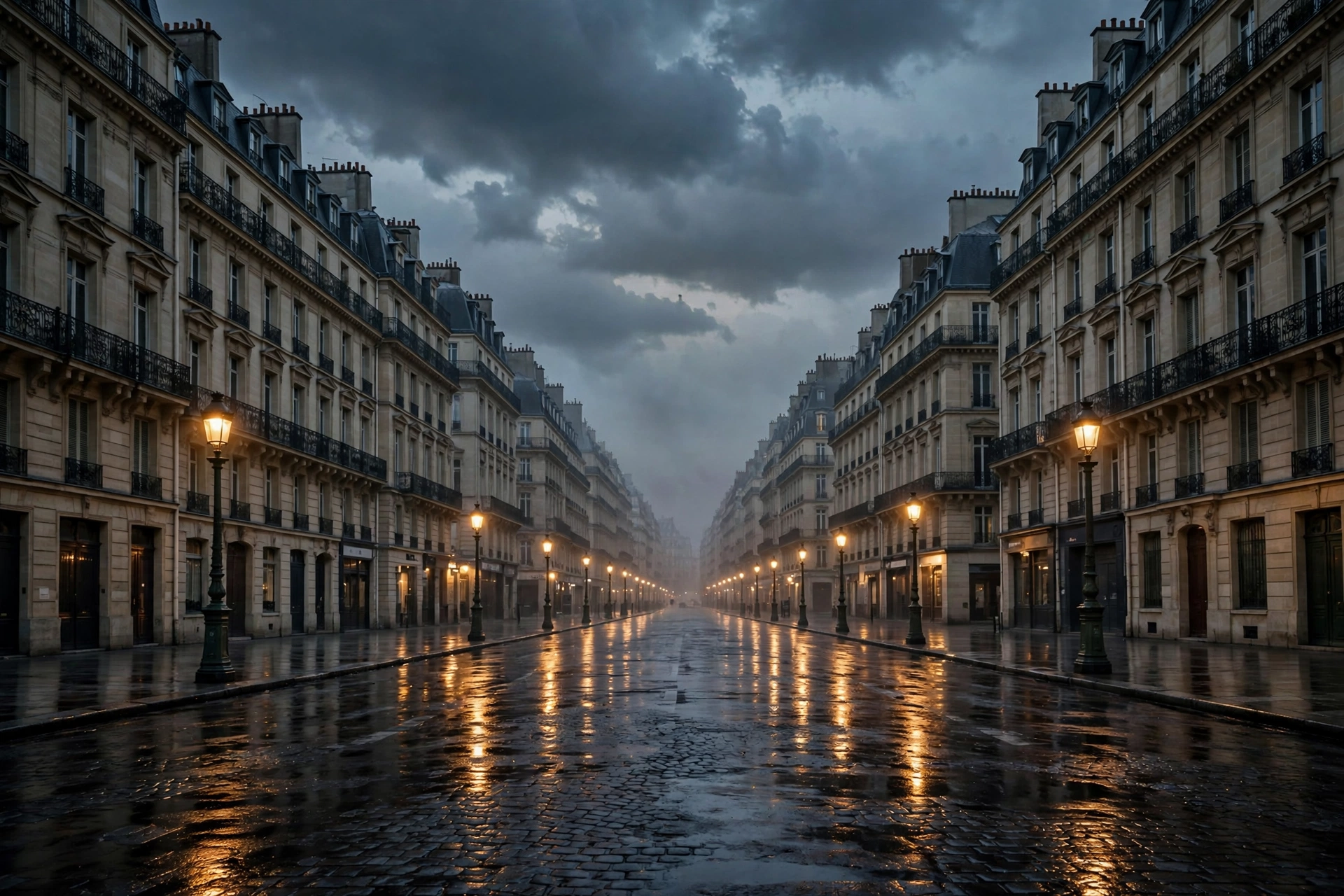 Paris street at dusk during the France student protests
