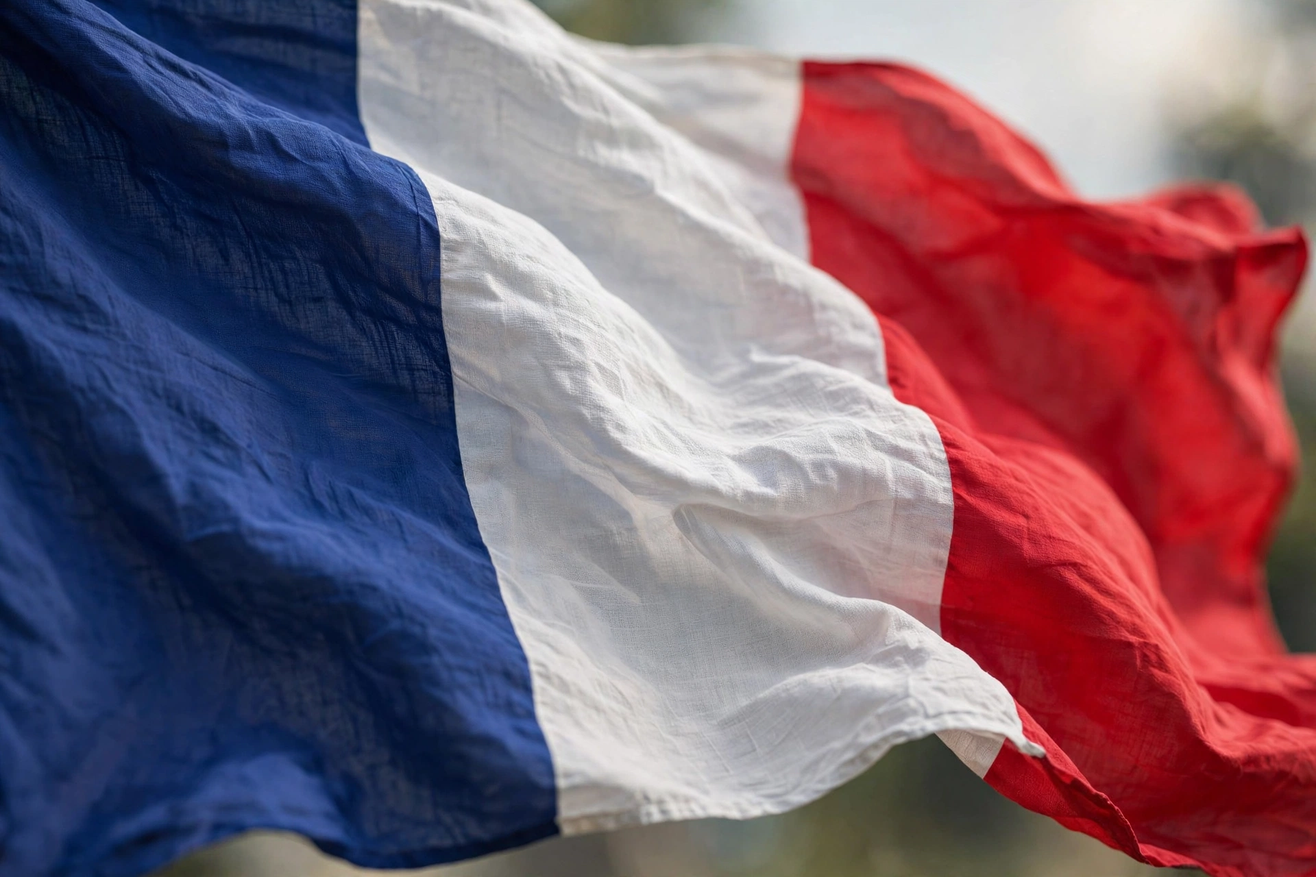 French tricolor flag rippling in the wind